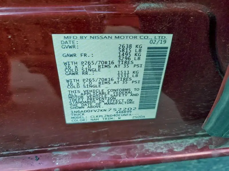 2019 NISSAN FRONTIER SV  