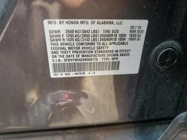 2019 HONDA PILOT EXL  