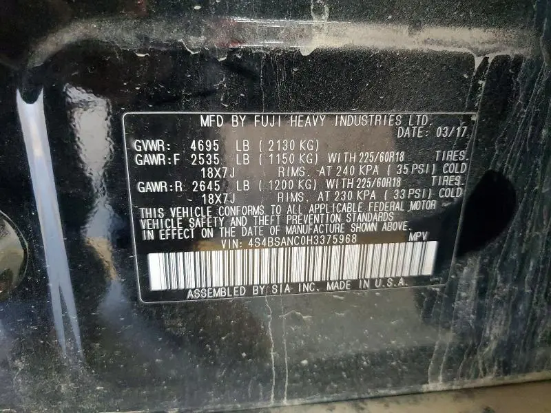 2017 SUBARU OUTBACK 2.5I LIMITED  