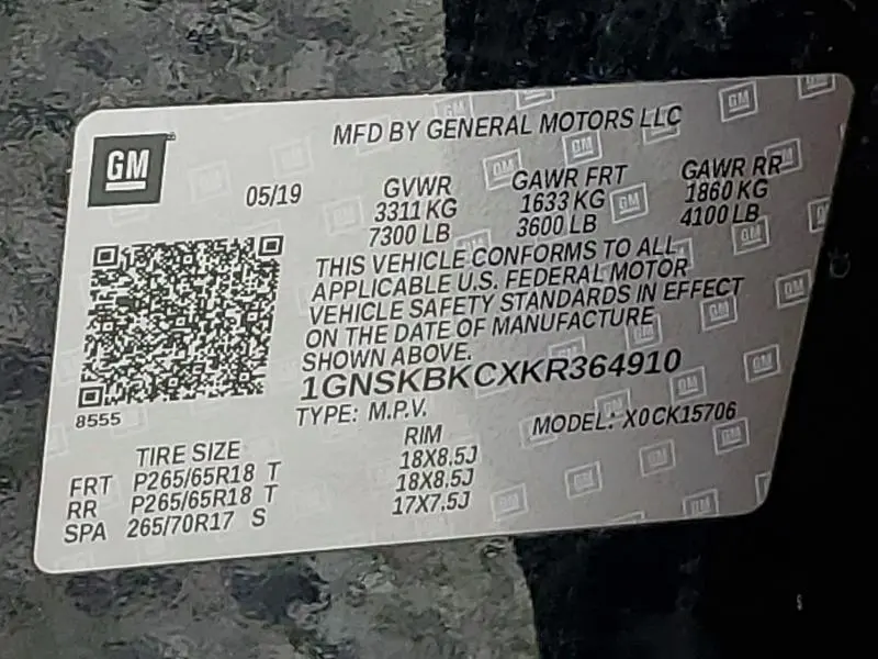 2019 CHEVROLET TAHOE K1500 LT  