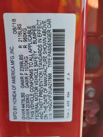 2018 HONDA ACCORD SPORT  