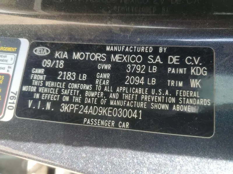 2019 KIA FORTE LXS  