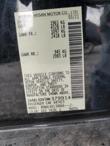 2021 NISSAN ALTIMA SV  