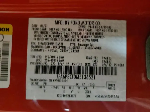 2021 FORD MUSTANG GT  