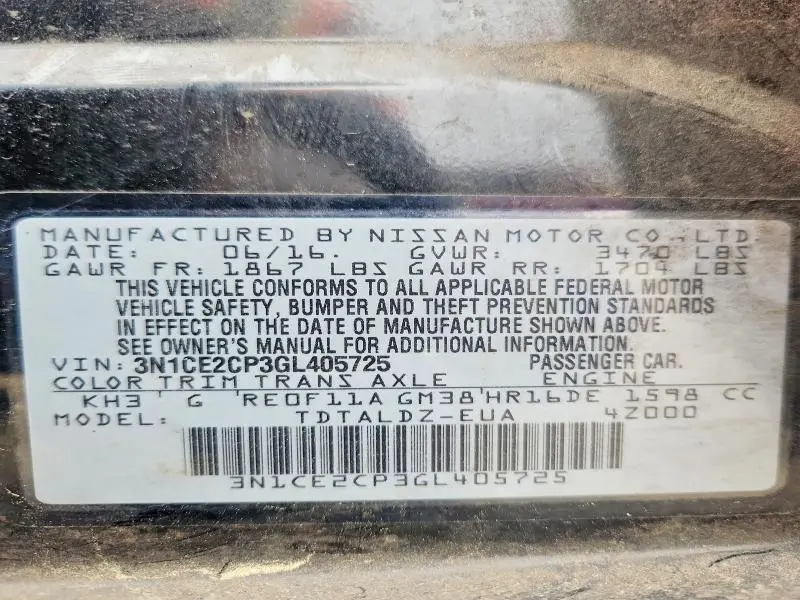 2016 NISSAN VERSA NOTE   