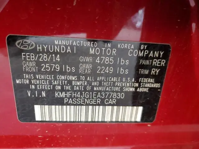 2014 HYUNDAI AZERA GLS  