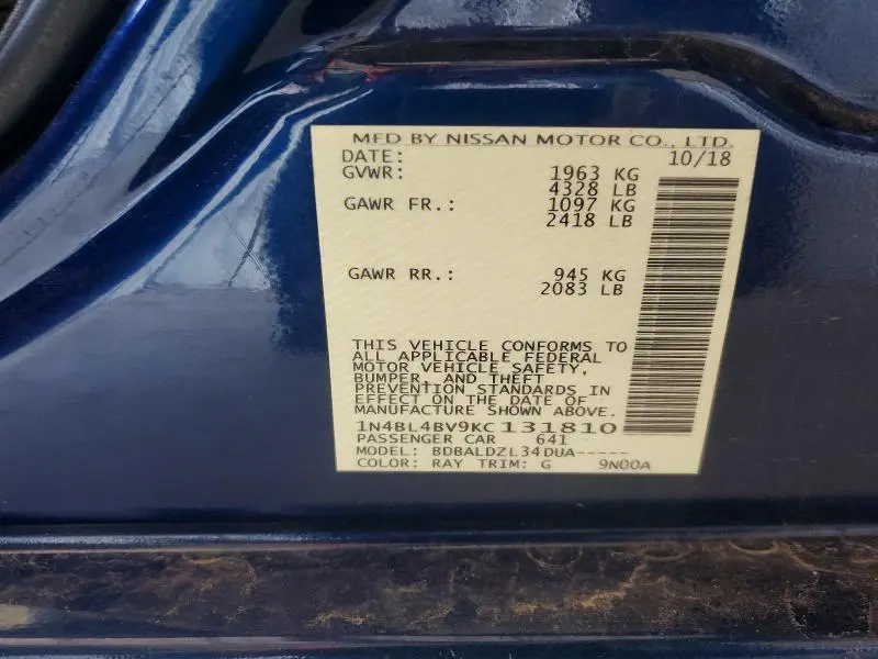 2019 NISSAN ALTIMA S  