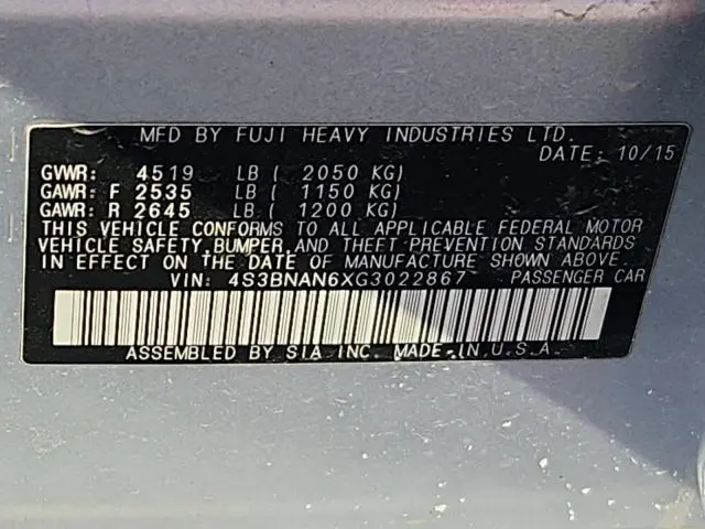 2016 SUBARU LEGACY 2.5I LIMITED  