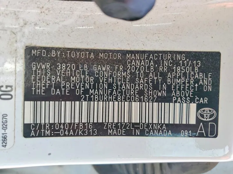 2014 TOYOTA COROLLA L  