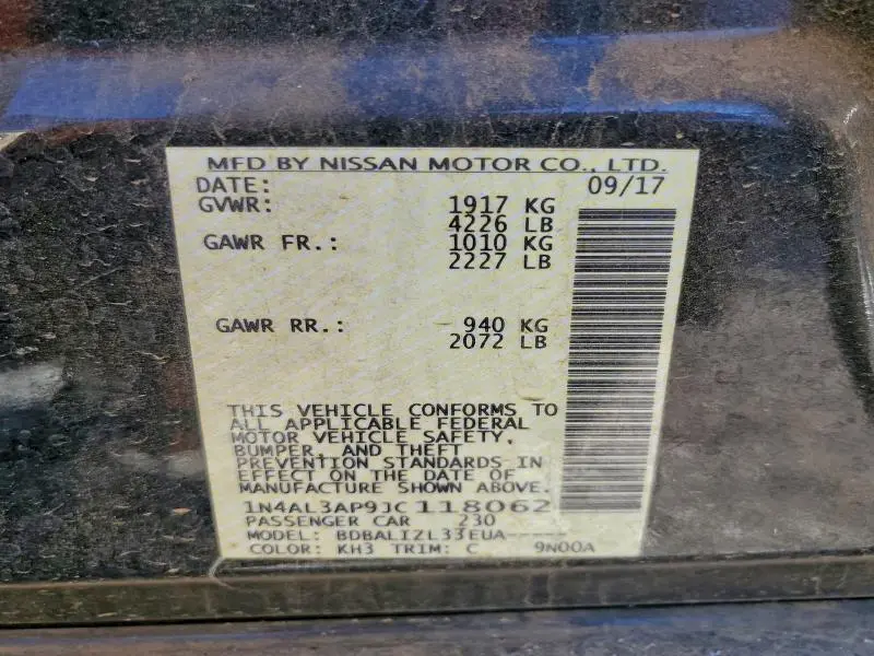2018 NISSAN ALTIMA 2.5  