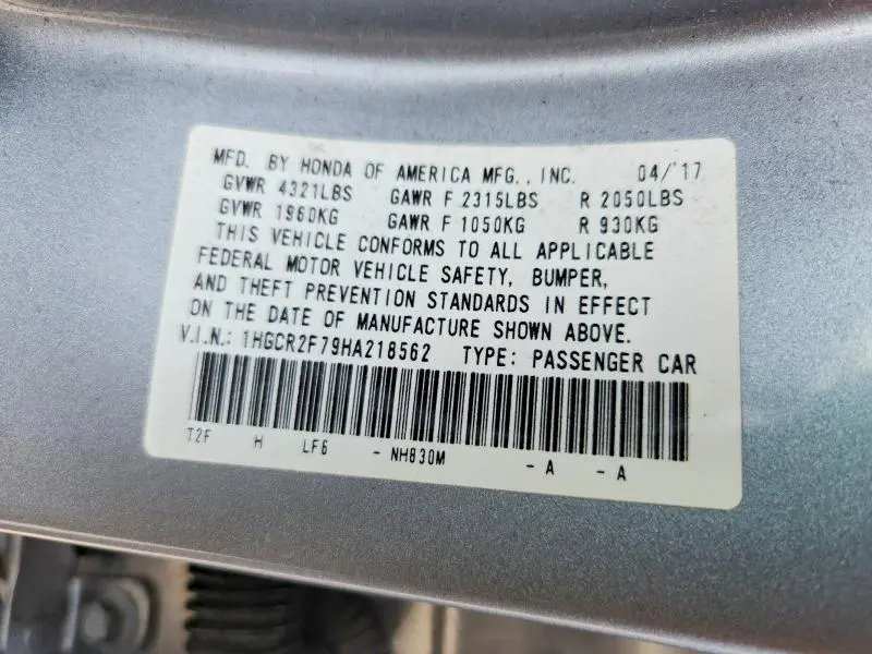 2017 HONDA ACCORD EX  