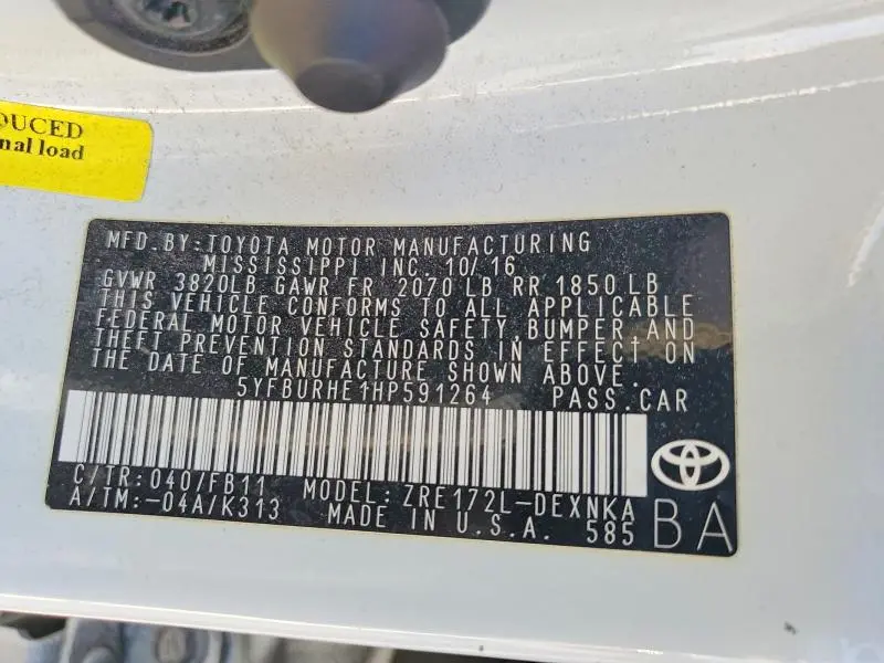 2017 TOYOTA COROLLA LE  
