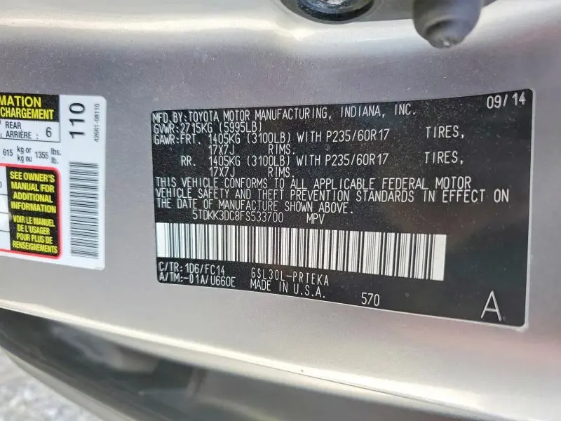 2015 TOYOTA SIENNA LE 8-PASSENGER  