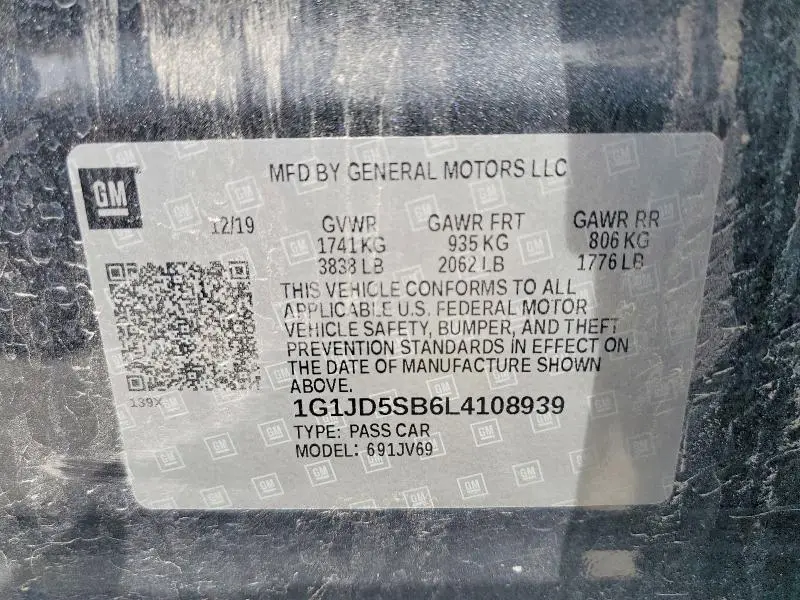 2020 CHEVROLET SONIC LT  