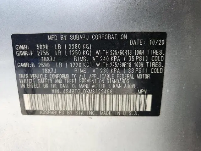 2021 SUBARU OUTBACK ONYX EDITION XT  
