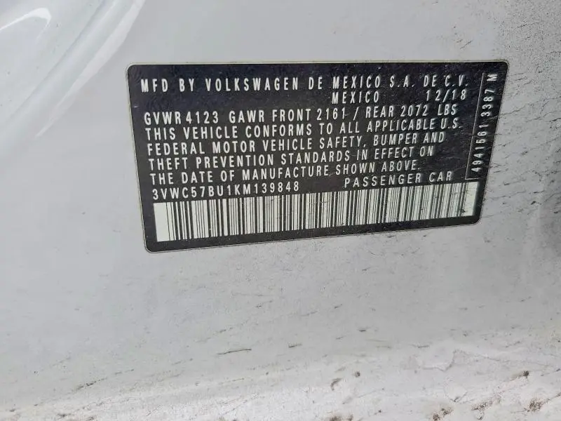 2019 VOLKSWAGEN JETTA S  