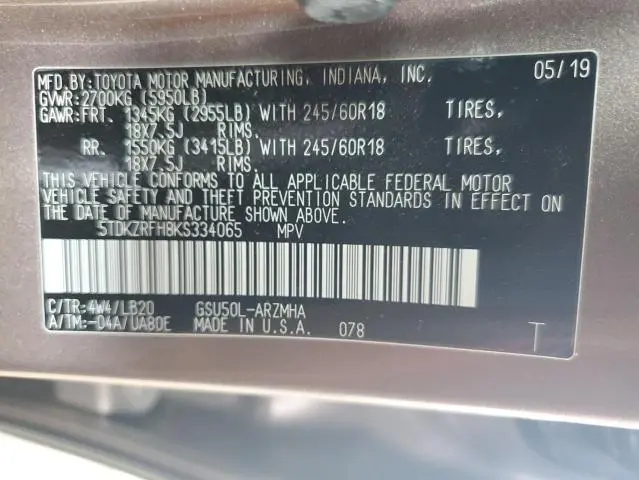 2019 TOYOTA HIGHLANDER SE  