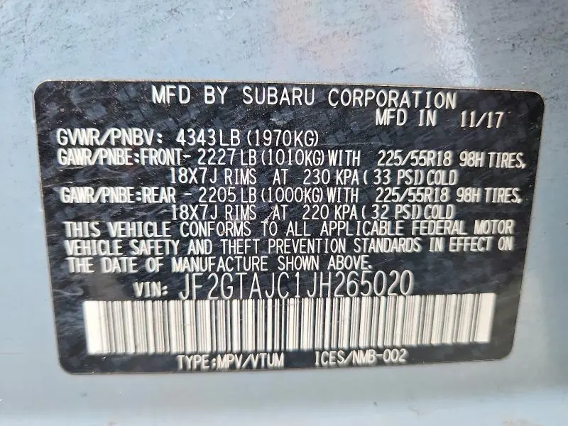 2018 SUBARU CROSSTREK LIMITED  