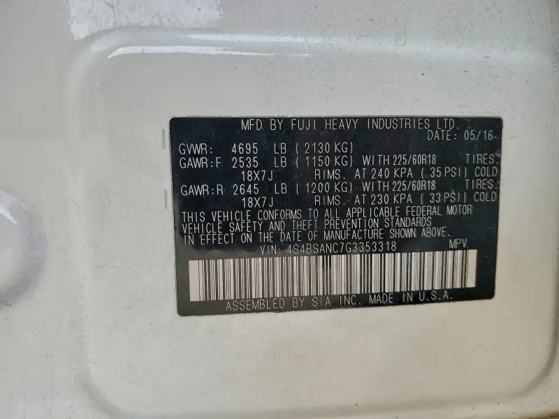 2016 SUBARU OUTBACK 2.5I LIMITED  