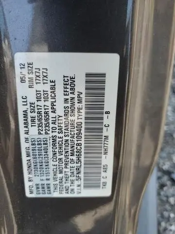 2012 HONDA ODYSSEY EXL  