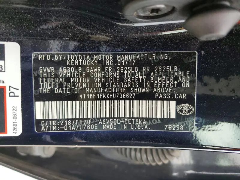 2017 TOYOTA CAMRY SE  