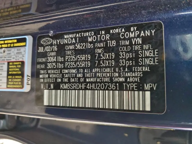 2017 HYUNDAI SANTA FE SE ULTIMATE  