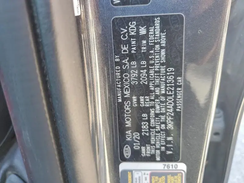 2020 KIA FORTE LXS  