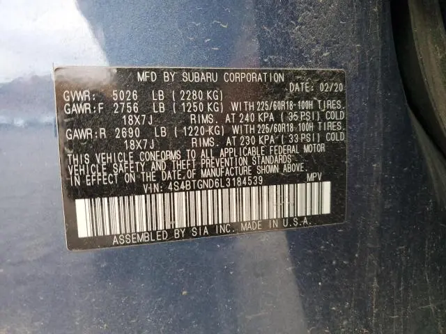 2020 SUBARU OUTBACK LIMITED XT  