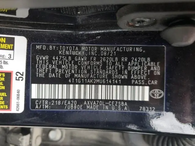 2021 TOYOTA CAMRY SE  