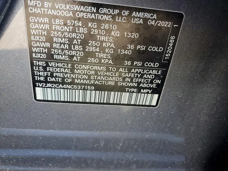 2022 VOLKSWAGEN ATLAS SE  