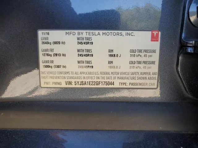2016 TESLA MODEL S   