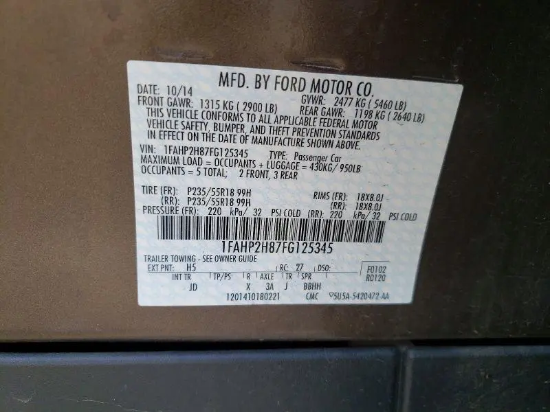 2015 FORD TAURUS SEL  