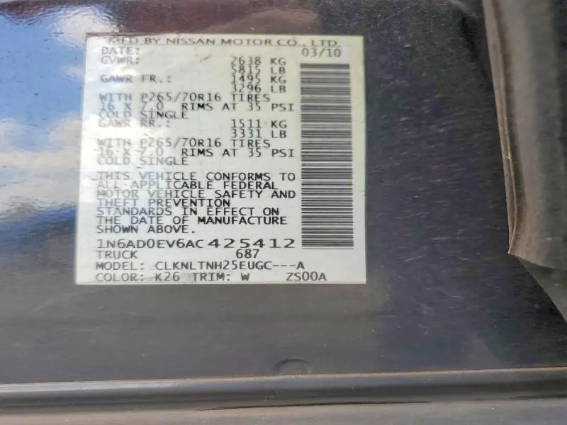 2010 NISSAN FRONTIER SE V6  
