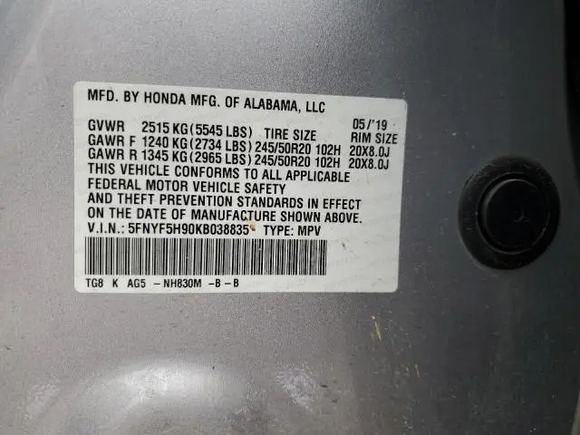 2019 HONDA PILOT TOURING  