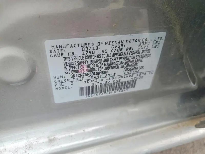 2013 NISSAN VERSA 1.6 S  