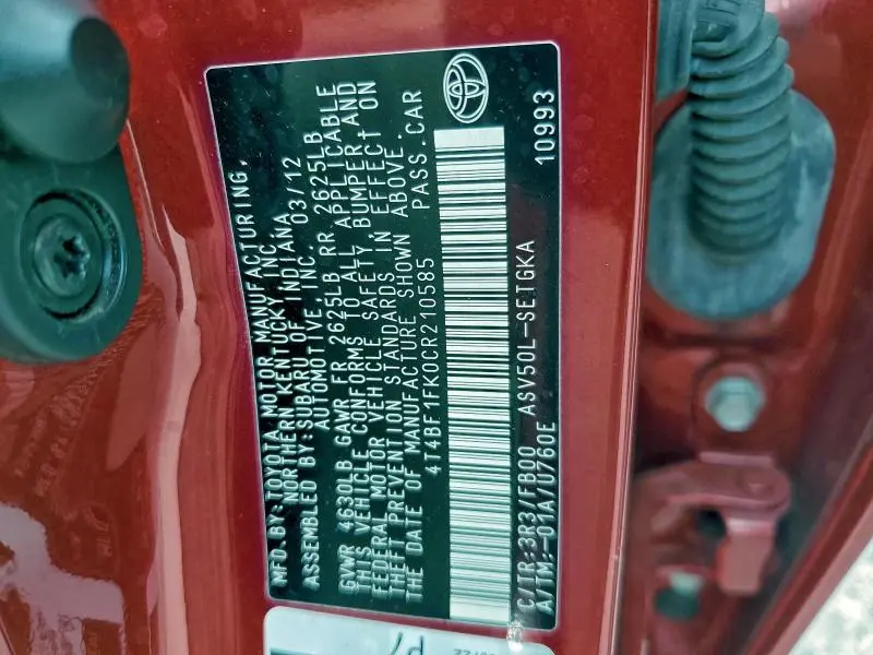 2012 TOYOTA CAMRY XLE  