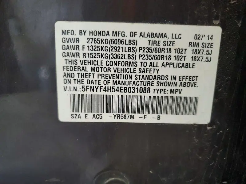 2014 HONDA PILOT EXL  