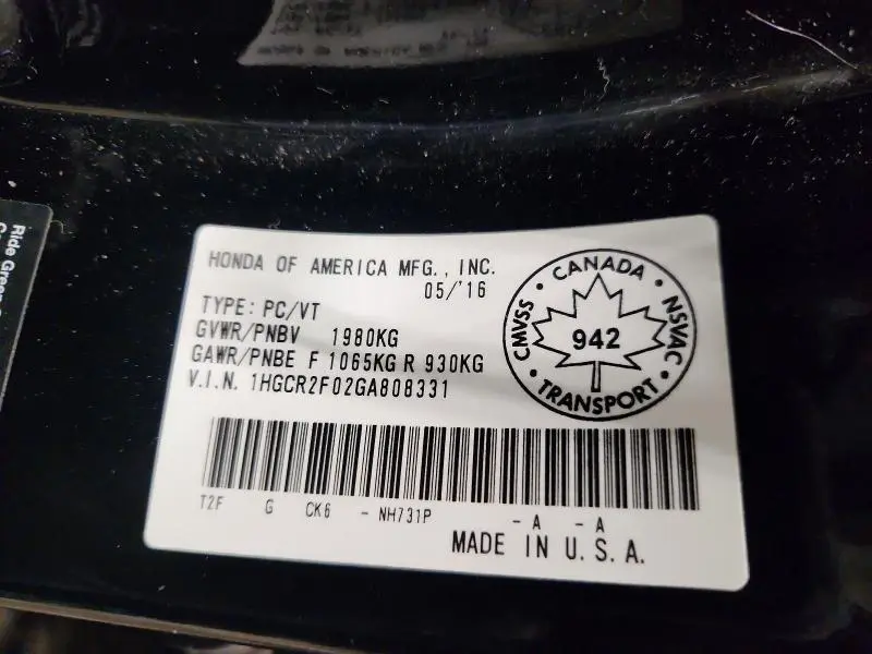 2016 HONDA ACCORD EX  