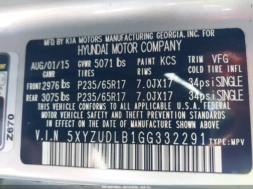 2016 HYUNDAI SANTA FE SPORT 2.4L