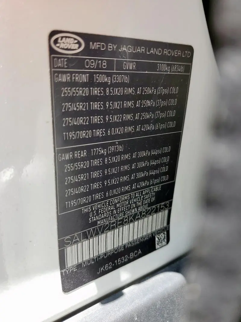 2019 LAND ROVER RANGE ROVER SPORT SUPERCHARGED AUTOBIOGRAPHY  