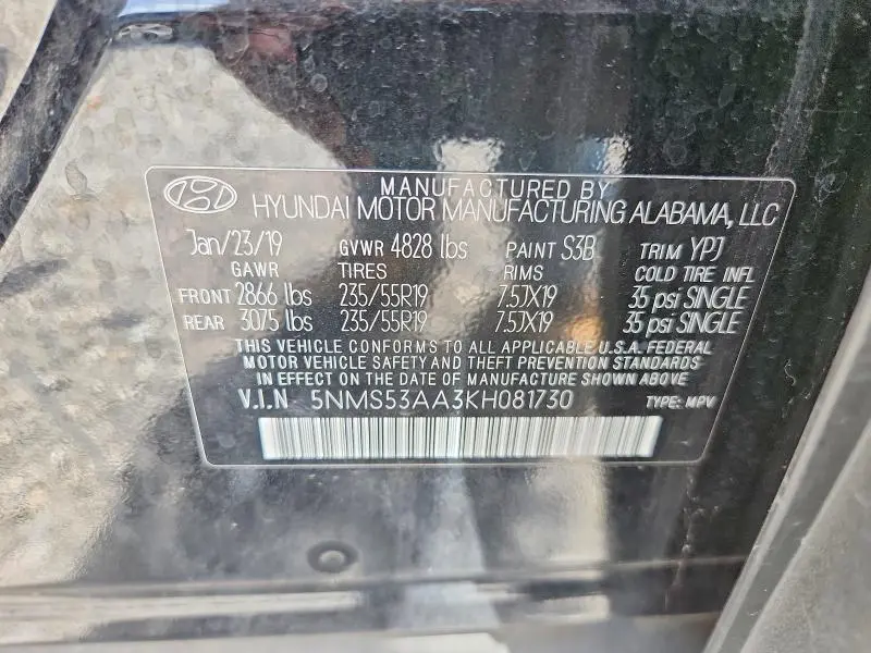 2019 HYUNDAI SANTA FE LIMITED 2.0T  