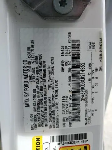 2020 FORD FUSION SEL