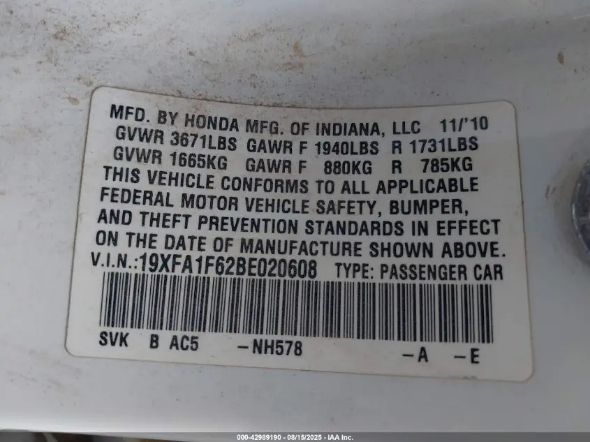 2011 HONDA CIVIC LX-S