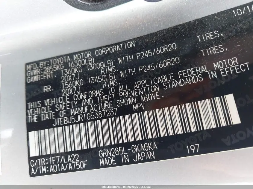 2016 TOYOTA 4RUNNER LIMITED