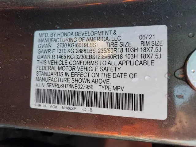 2022 HONDA ODYSSEY EXL  