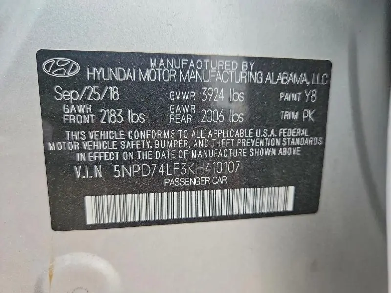 2019 HYUNDAI ELANTRA SE  