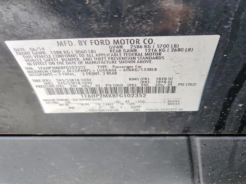 2015 FORD TAURUS POLICE INTERCEPTOR  