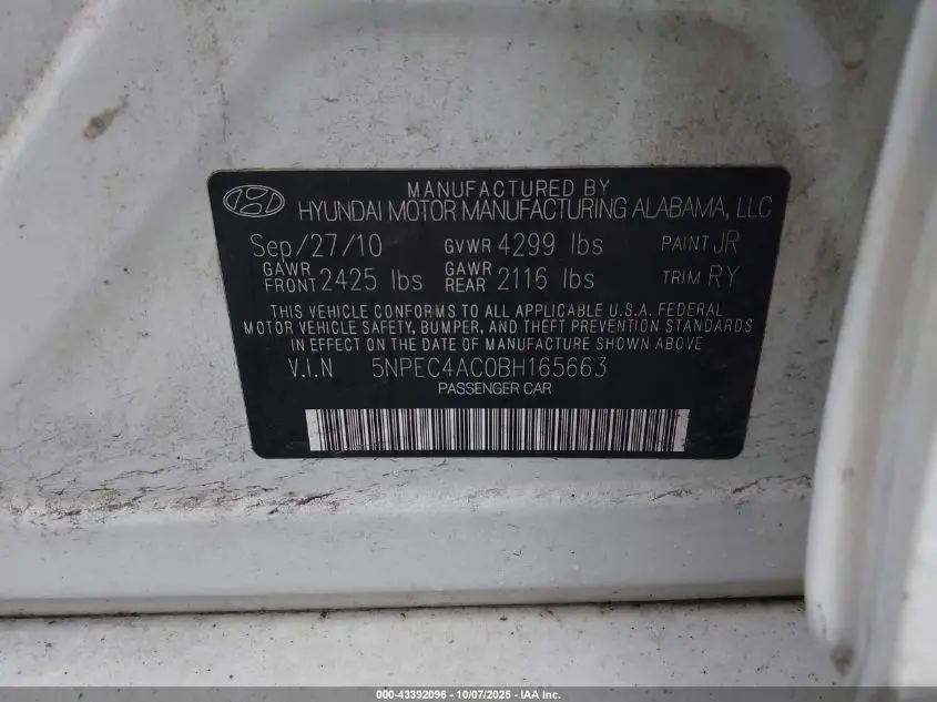 2011 HYUNDAI SONATA SE