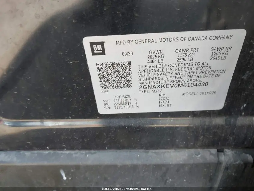 2021 CHEVROLET EQUINOX FWD LT