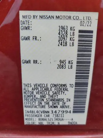 2022 NISSAN ALTIMA SR  